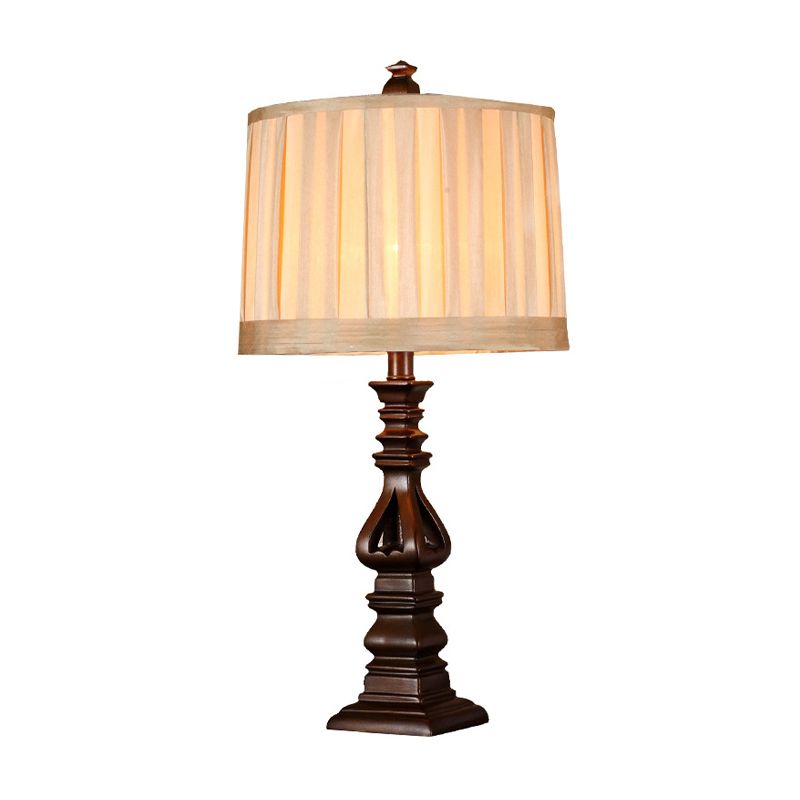 1 tambour de tambour de table de table lampe rustique rouge brun plissé du tissu nocturne léger pour le salon