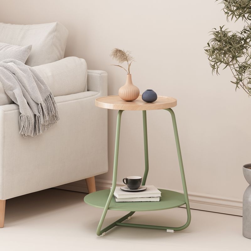 Scandinavian Wood Round Top Side Table 19.6-inch Iron Cross Legs End Table with Shelf