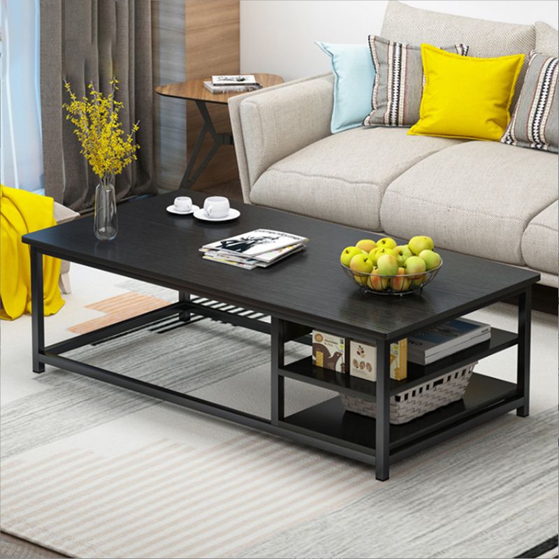 Modern Style Rectangular Wood Table with Black/bass and Metal Frame Base Coffee Table