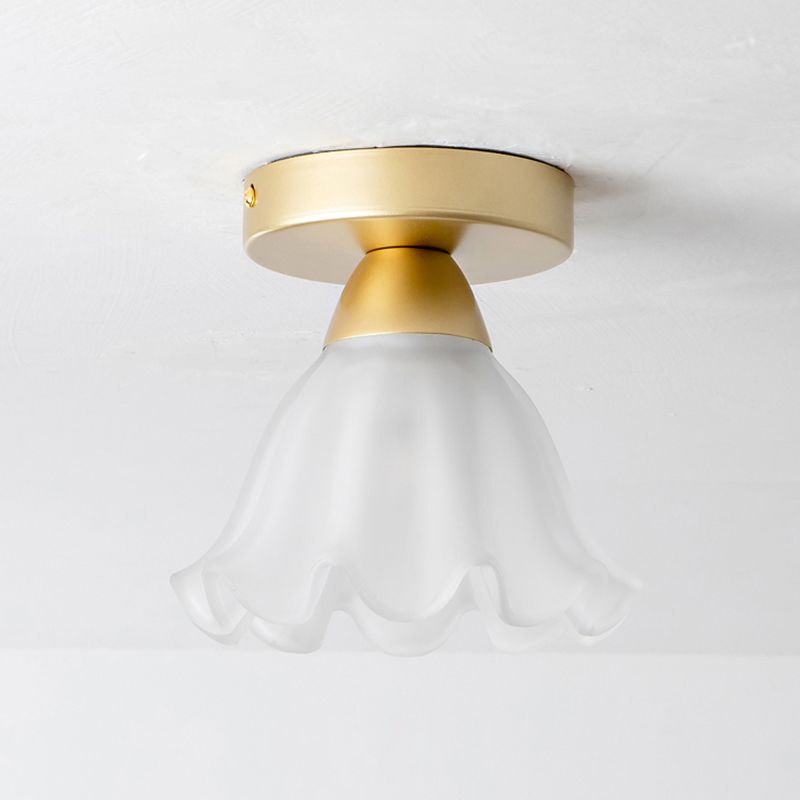 Flower Shape Glass Flush Light Modern Style 1 Light Flush Mount Ceiling Lights in Gold