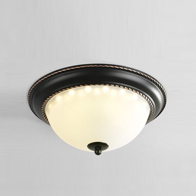 Traditional Bowl Flush Ceiling Light Glass Flush Mount Lighting in Black