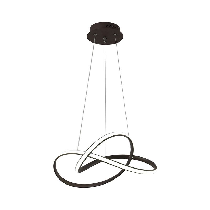 Contemporary LED Chandelier Black/White Twine Hanging Ceiling Lamp with Metallic Shade in Warm/White Light