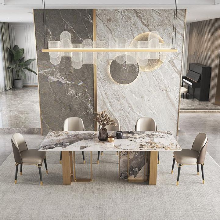 Traditional Luxury Double Pedestal Table Stainless Steel Base Rectangle Dinner Table
