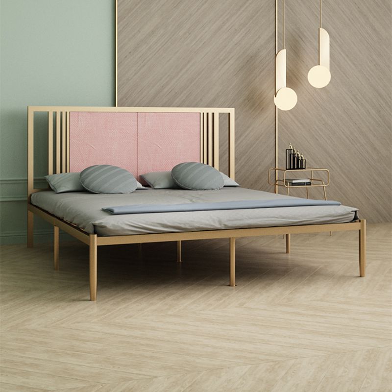 Iron Frame Panel Beb with Rectangle Upholstered Headboard and Metal Legs