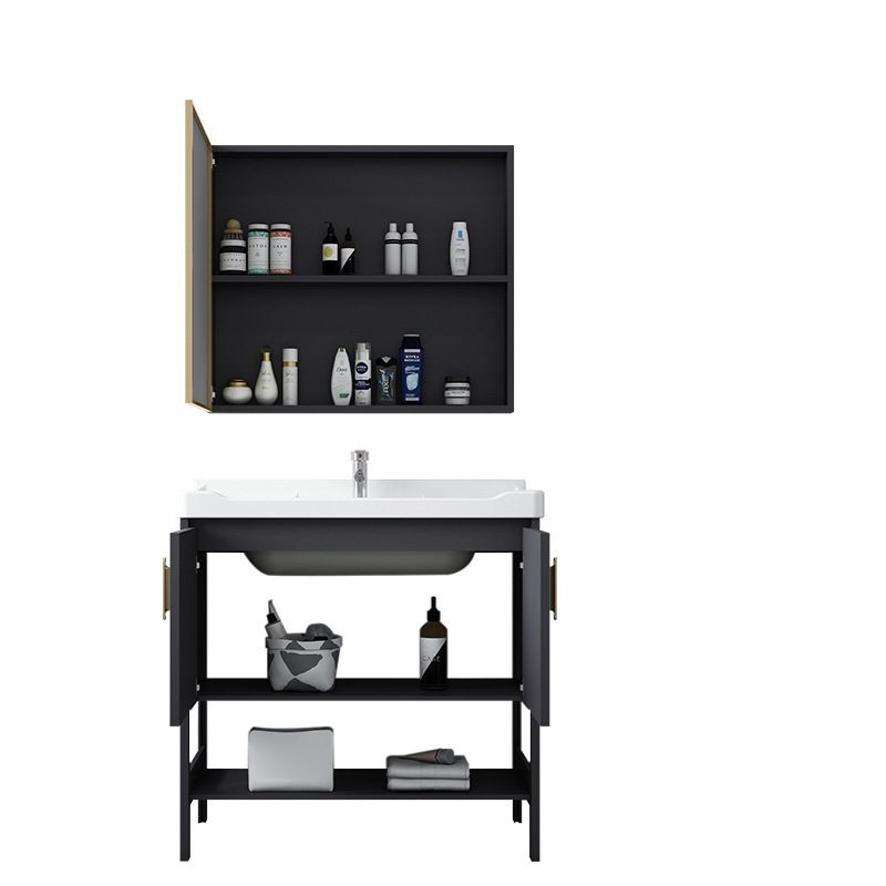 Single Sink Vanity Shelving Included Metal Frame 2 Doors Freestanding Modern Vanity