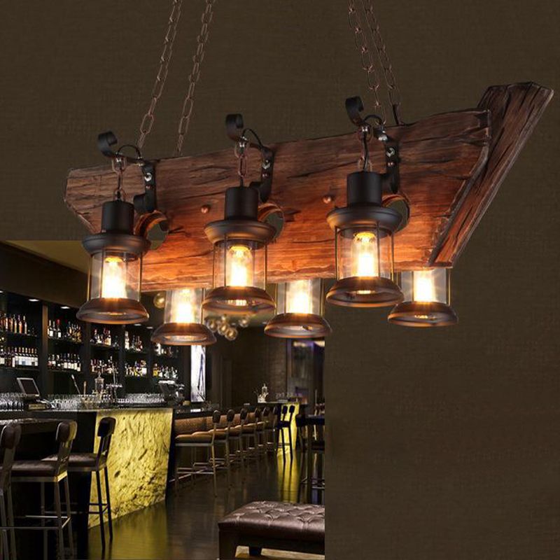 Industrial Island Light 6 Lights Island Hanging Light with Glass Shade for Dining Room