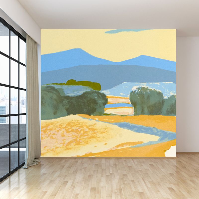 Autumn Farmfield Landscape Wall Mural Yellow Modern Artistic Wall Decor for Boys Room