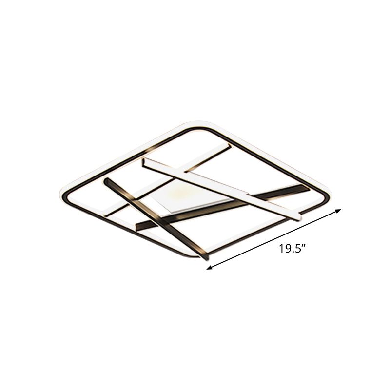 Black Square and Line Flush Lighting Modernist LED Acrylic Flush Mount Ceiling Lamp in White/Warm Light for Bedroom