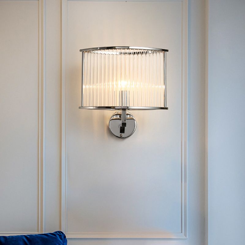 1 Bulb Oblong Wall Lamp Modern Silver Finish Clear Crystal Tube Shade Wall Sconce Lighting