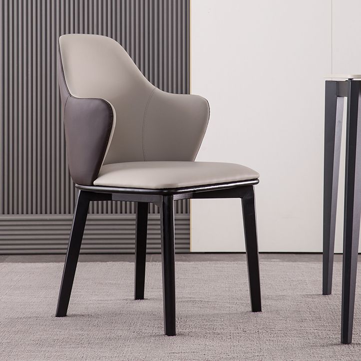 Faux Leather Dining Chairs Wingback Side Chair with Metal Base