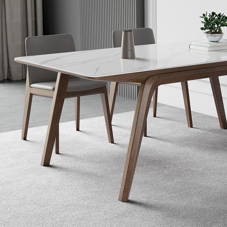 Industrial Rectangle Dining Table Sintered Stone Table with Wooden Legs