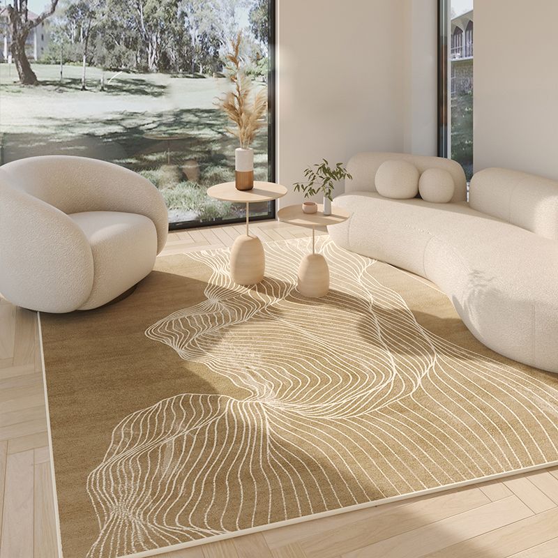 Khaki Modern Area Rug Stripe Pattern Polyester Area Carpet Anti-Slip Washable Rug for Home Decor
