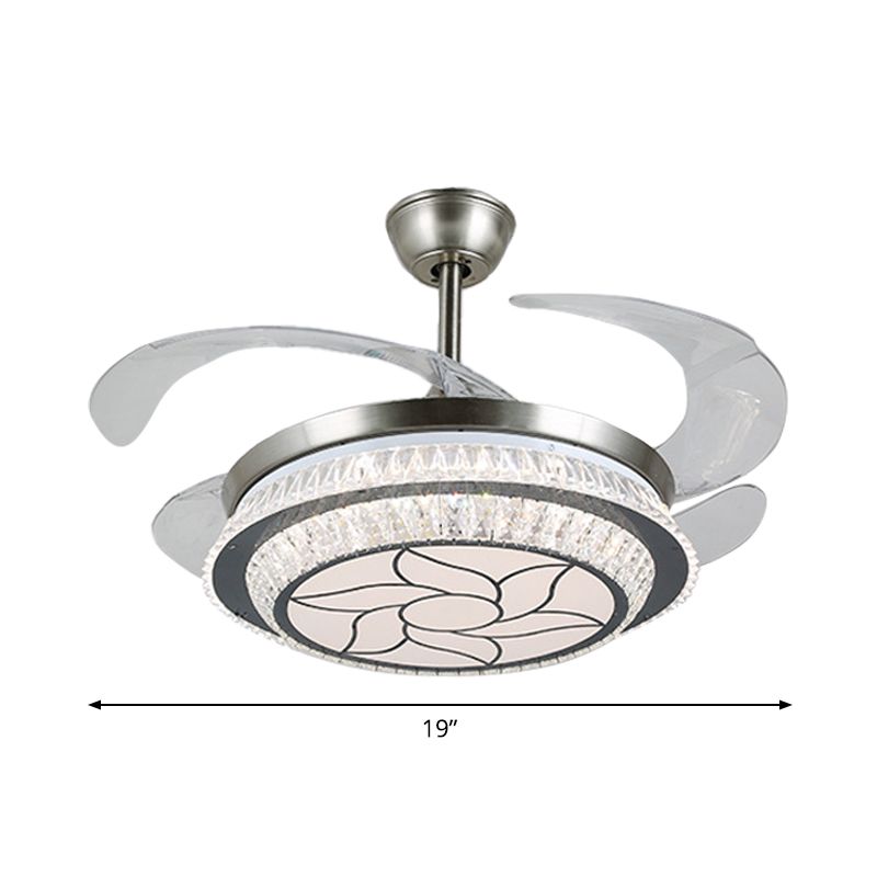 19 "breit gestufte Kristall Halbflush Mount Leichte LED Silber Hanging Lüfterlampe mit 4 Klingen