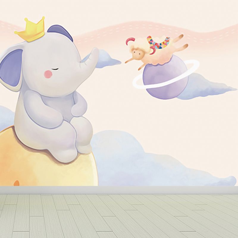 Animals in Sky Print Mural Childrens Art Water-Proof Nursery Wall Covering, Custom Size