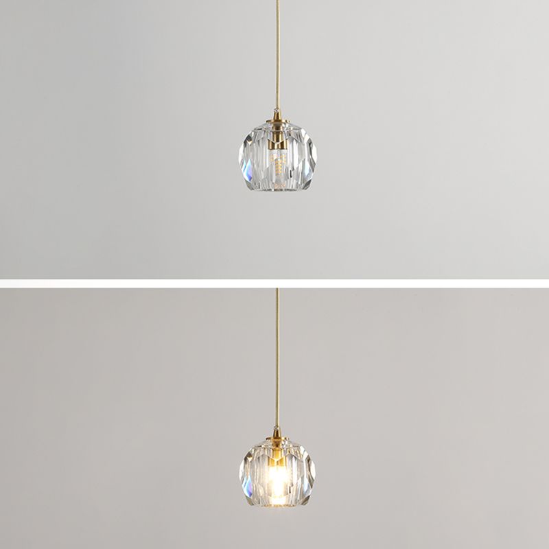 Gold Globe Pendant Light in Modern Luxury Style Copper Hanging Lamp with Crystal Shade