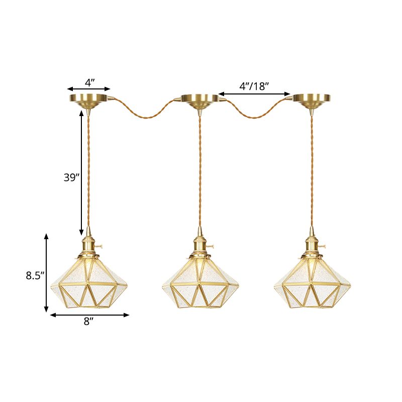Traditional Diamond Multi Light Pendant 3/5/7-Light Clear Water Glass Suspension Lamp in Gold with Series Connection Design
