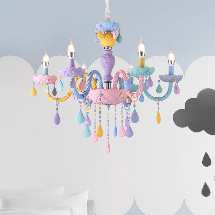 Metalen kaarsenkroonluchter verlichtingsarmatuur Nordic-stijl hanglamp in meerdere kleuren in meerkleurig