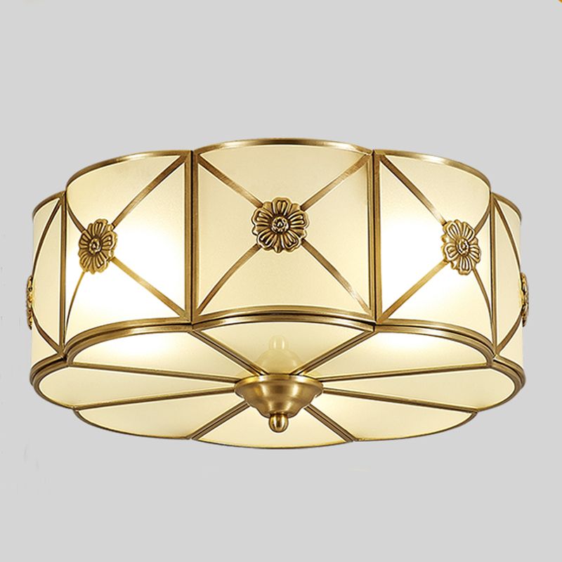Lámpara de techo de bronce y vidrio, luz de techo de cobre de estilo colonial para dormitorio