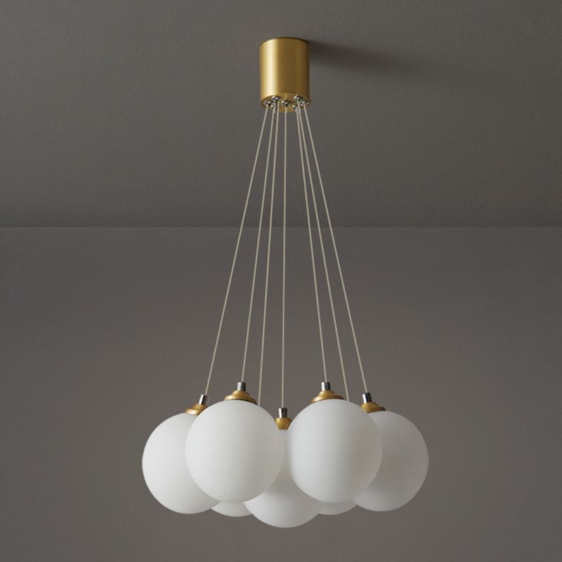 Indoor White Glass Multi Hanging Light, Minimalist Globe Shade Hanging Lamp