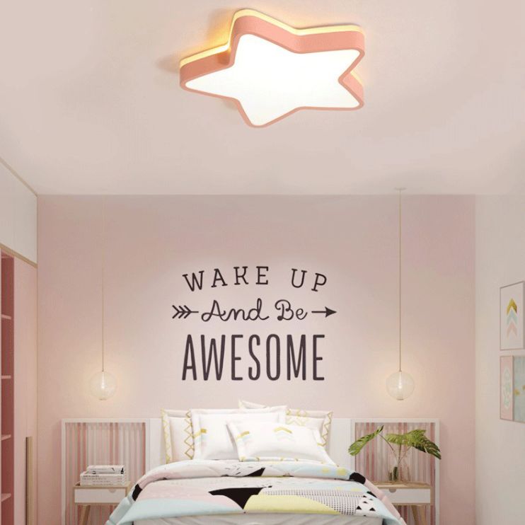 Acrylique Star LED Ceiling Light in Modern Concise Style Wrought Iron Macaron Flush Mount for Bedroom