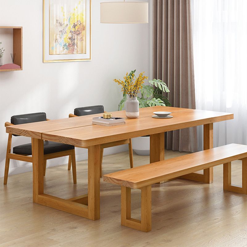 Pine Wood Dining Table Contemporary Table with Double Pedestal Base