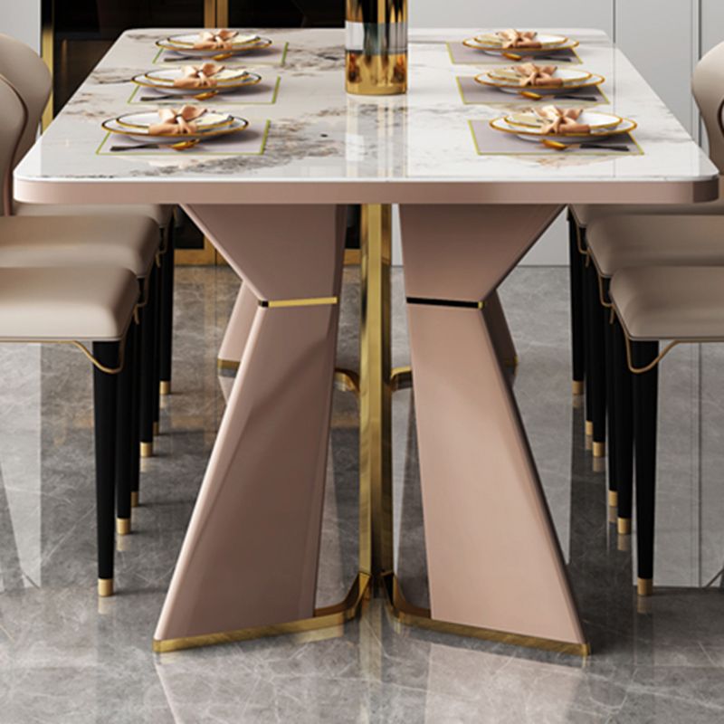 Glam Style Dining Room Table Stone Rectangle Dining Site Table in White