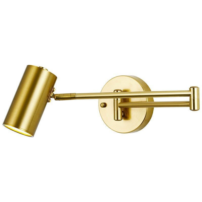 Gold Cylindrical Wall Lamp in Modern Minimalist Aluminium Reading Wall Light