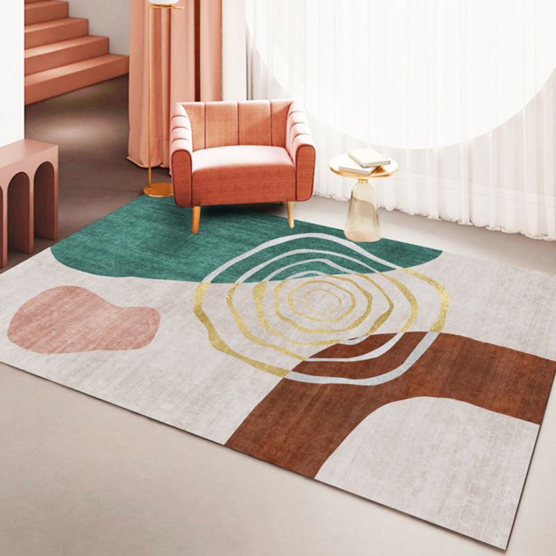 Dark Orange Modern Rug Polyester Color Block Rug Non-Slip Backing Rug for Living Room