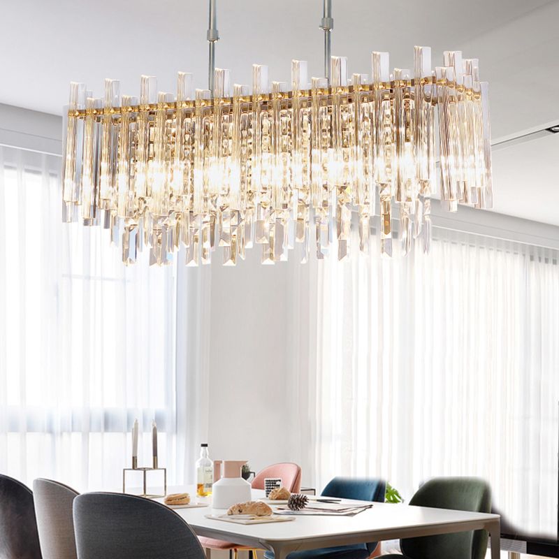 5 Lights Dining Room Chandelier Light Modern Chrome Hanging Light with Round/Rectangle Prism Crystal