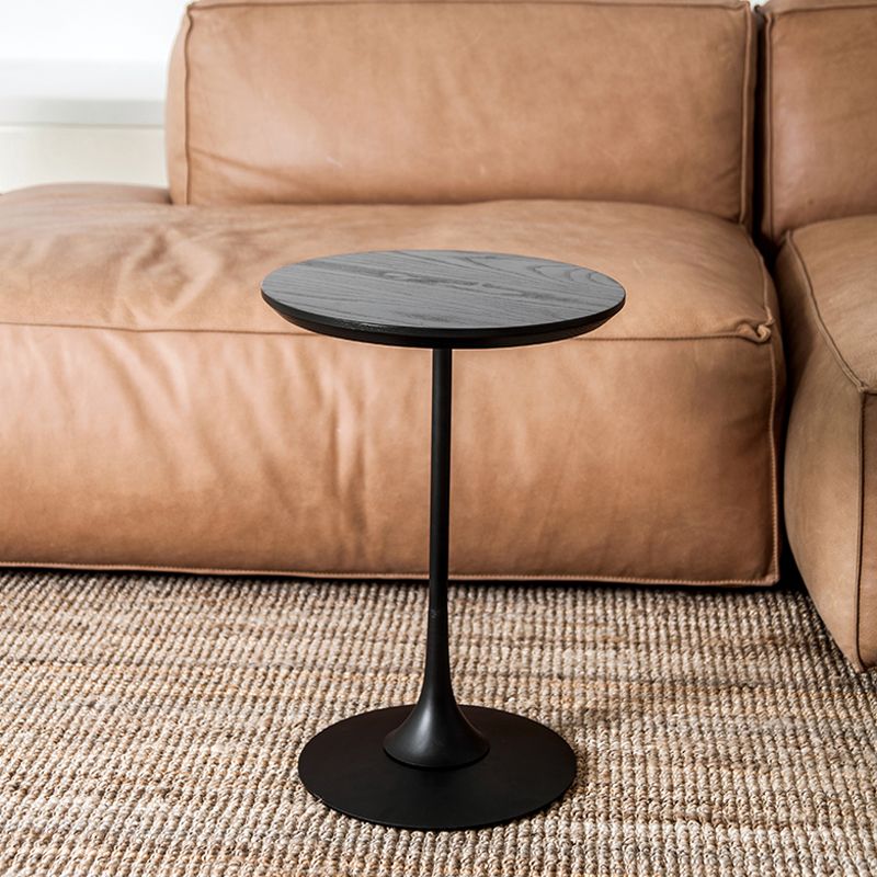Scandinavian Round Solid Wood Top Side Table Metal Pedestal End Table