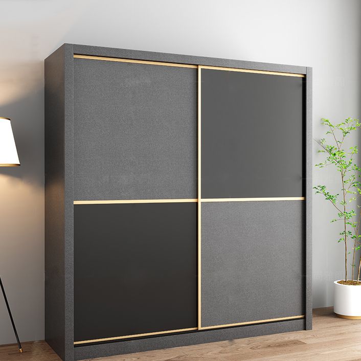 Manufactured Wood Grey Cabinet with Clothes Rail Modern Wardrobe with Sliding Doors