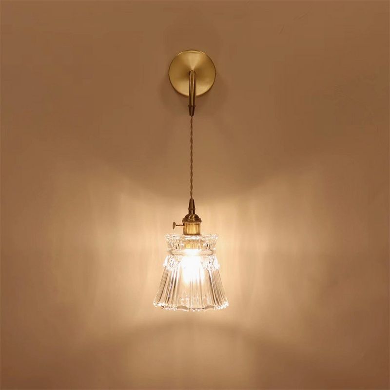 Golden Metal Lighting Glass Shaded Wall Light for Room and Foyer