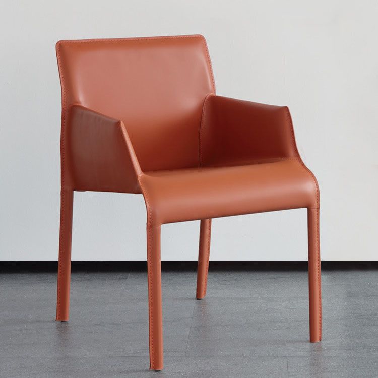 Leather Matte Finish Dining Chair Designer Style Home Solid Back Arm Chair