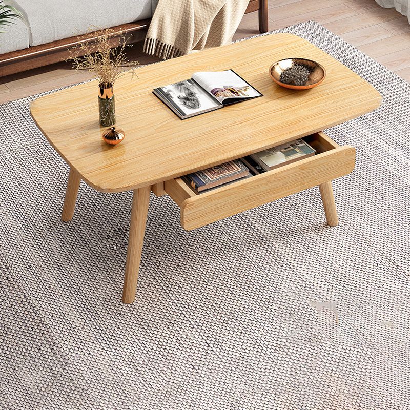 Solid Wood 4 Legs Coffee Table Rectangular Coffee Table with Storage