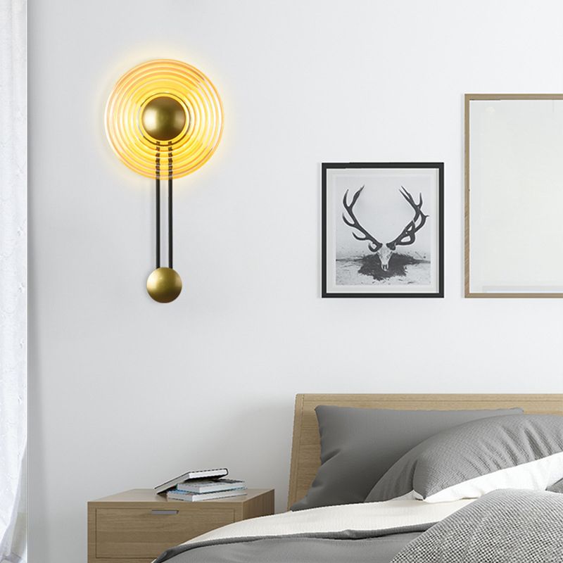 Glass Round Wall Light Modern 1-Light Wall Lights in Gold for Bedroom