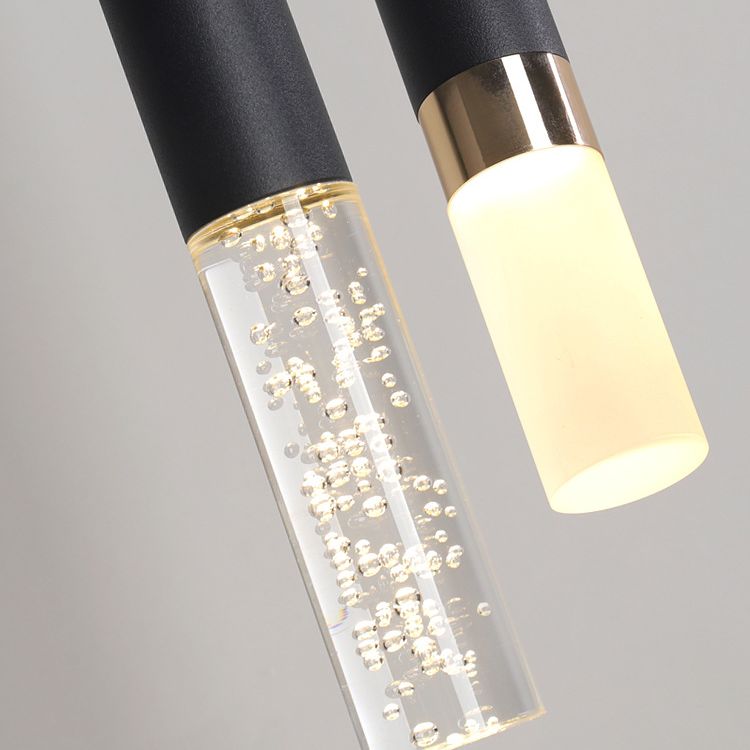 Black Cylindroid LED Pendant Light in Modern Simplicity Wrought Iron Hanging Lamp with Acrylic Shade