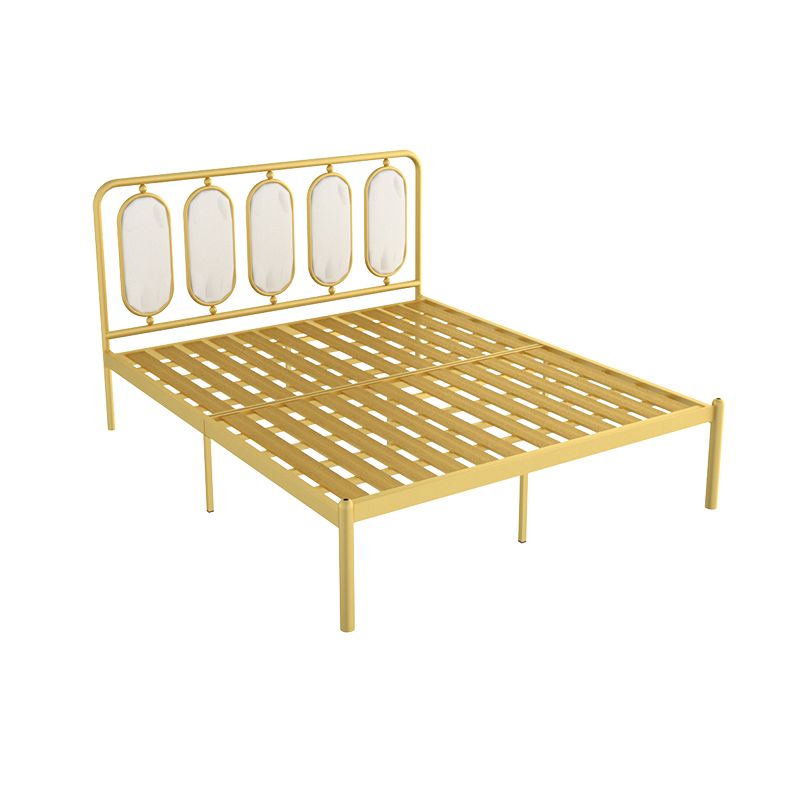 Glam Bed Frame Metallic Standard Bed with Upholstered Headboard