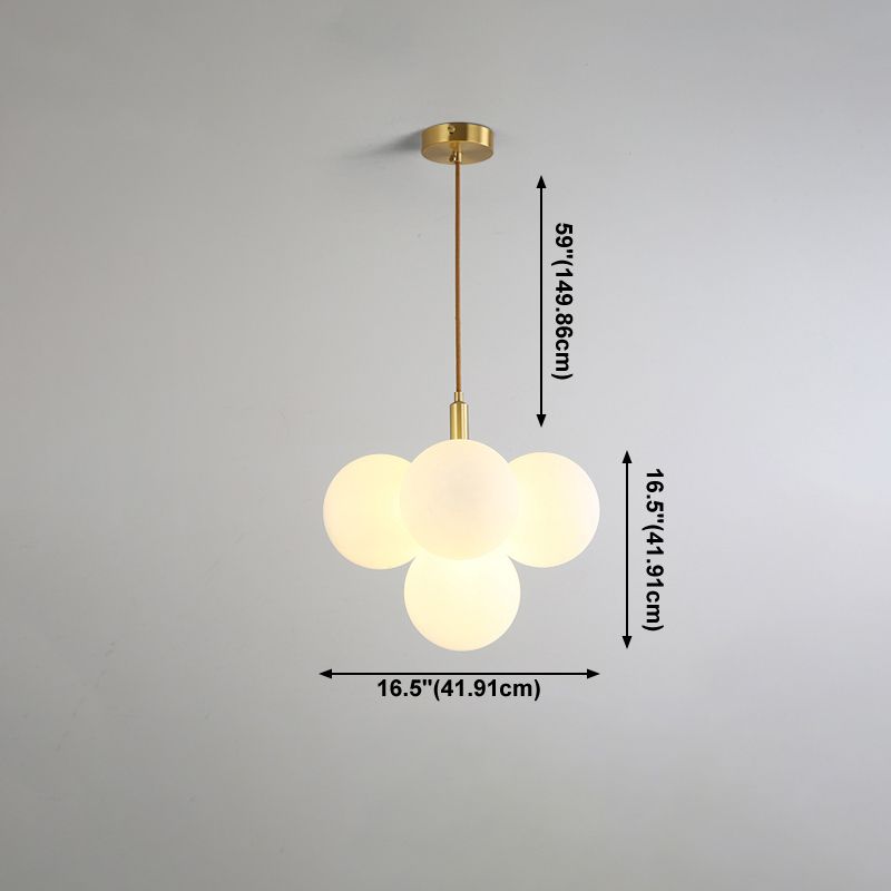 5 teste a sospensione globo luce semplice stile in ottone lampadario in vetro