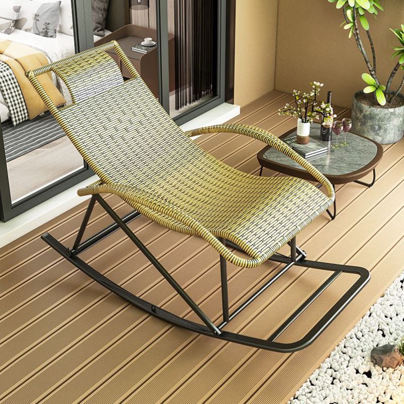 Modern Recliner Chair Color Block Rattan Rocker Chair with Dark Legs