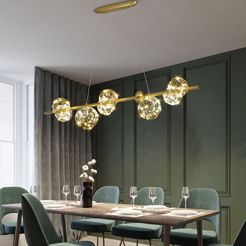Contemporary Island Light Sphere Glass Island Pendant Lights in Gold for Kitchen