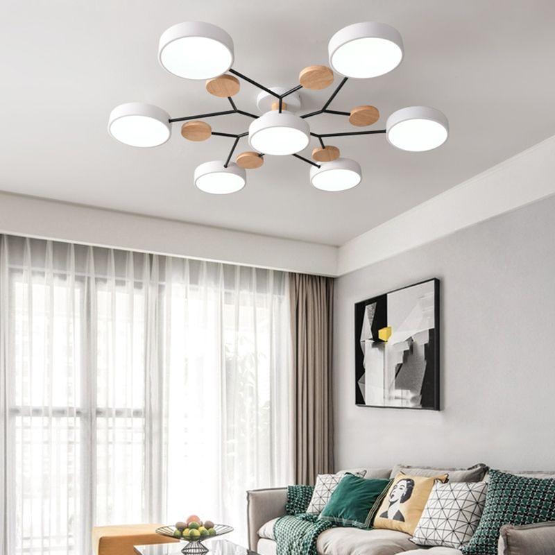 4-Heads Round Semi Flush Mount Light Modern Style Metal Led Flush Light