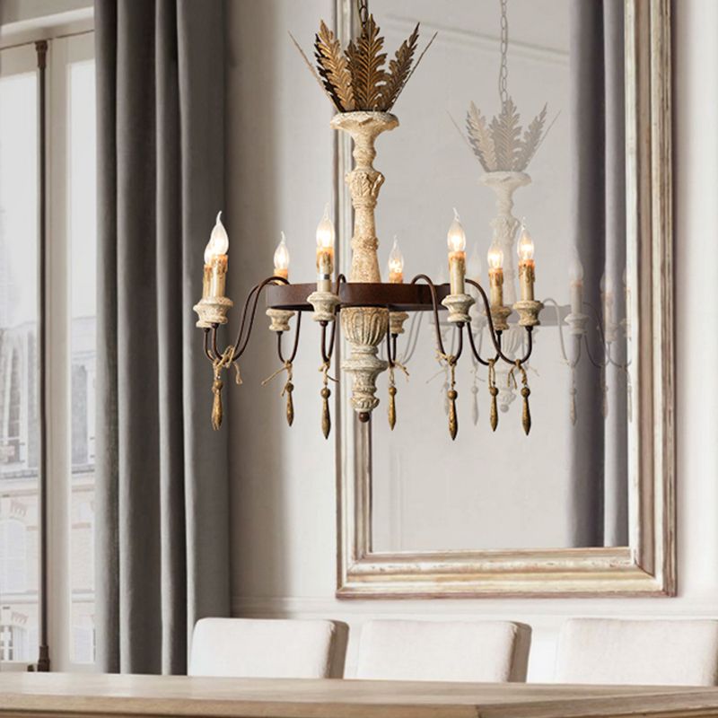8 ampoules Spur Plafond lustre pour lustre traditionnel Métal d'éclairage en suspension en rouille