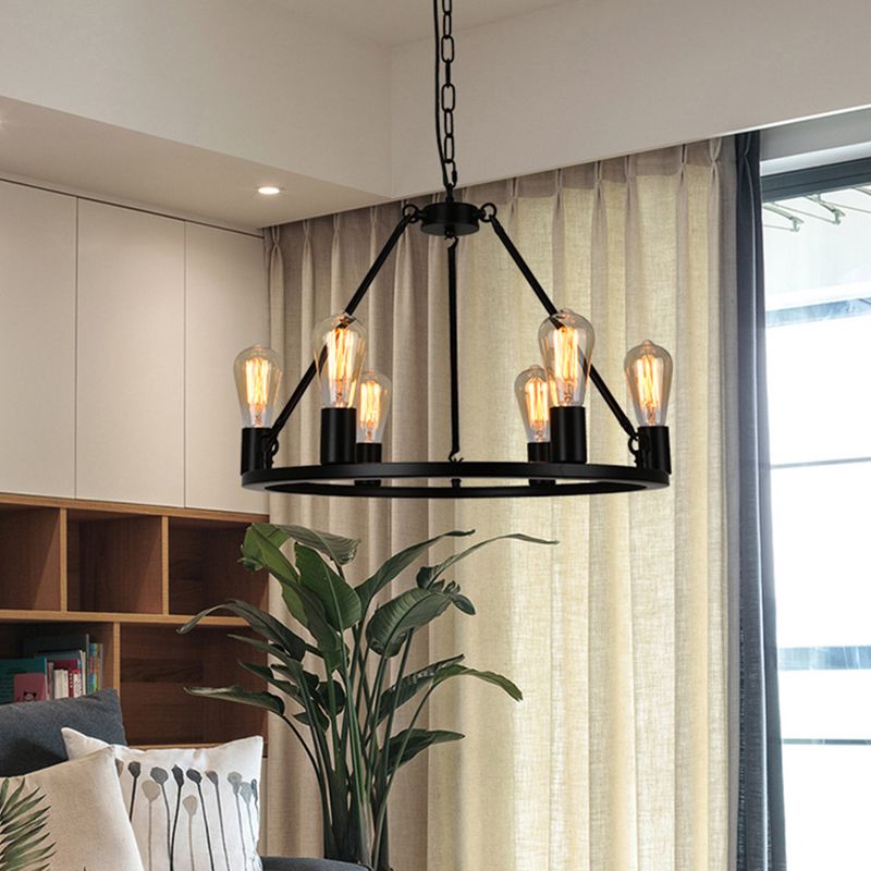 Industrial Circle Hanging Ceiling Lights Black Metal Pendant Chandelier for Dining Room