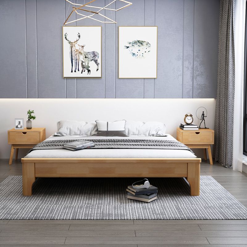Solid Wood Platform Bed Rubberwood Platform Bed Frame Mid-Century Modern Natural