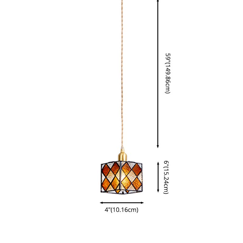 Buntglas quadratischer Anhänger Lampe Tiffany Style 1 Kopf Messing Hängende Leuchte