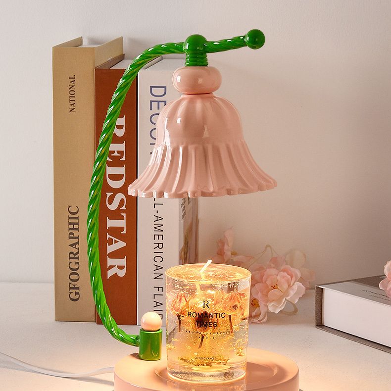 Flower Shaped Wax Warmer Lamp Nordic Metal 1 Head Pink Finish Table Light