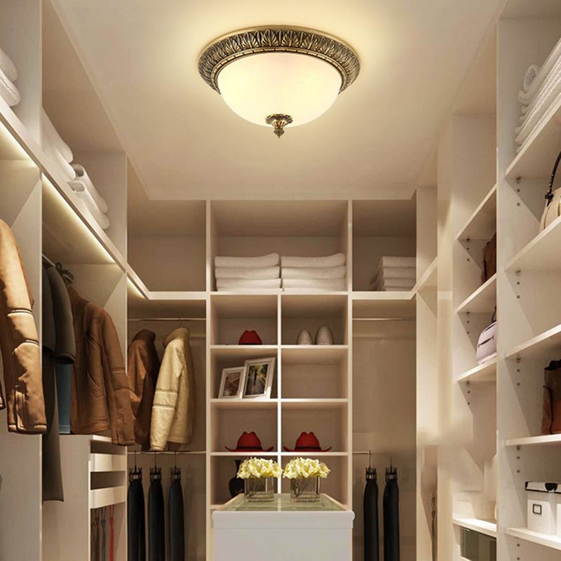 Traditional Flush Mount Light White Glass Shade Ceiling Lamp for Coffee Shop