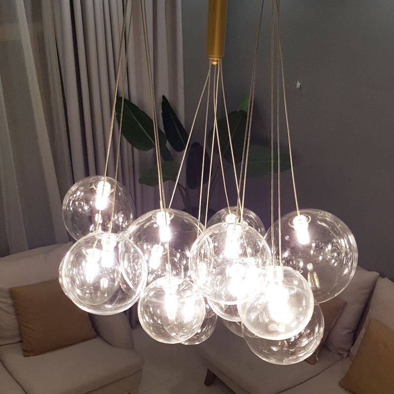 Clear Glass Chandelier Light Fixtures Modern Multi-Head Globe Pendant Lamp for Living Room