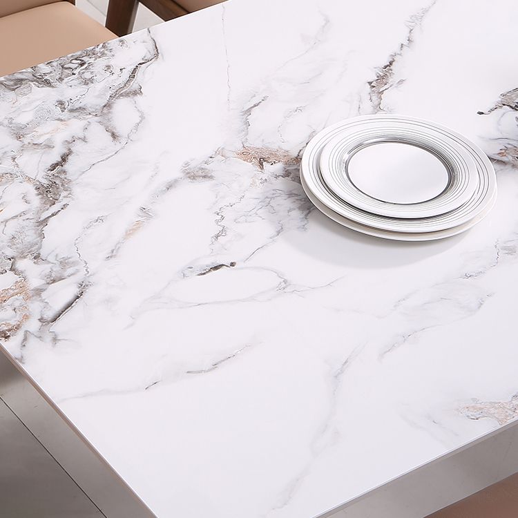 Modern Sintered Stone Dining Table Rectangular Dining Table with Four-leg Solid Wood Base