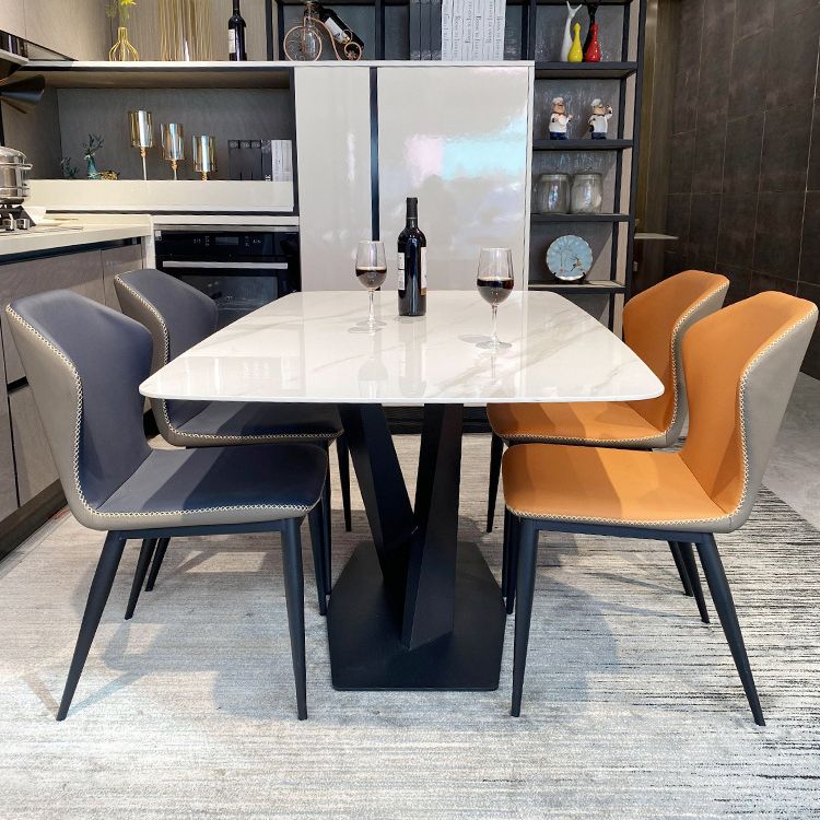 Rectangle Modern Stone Table Standard Height Dining Table with Pedestal Base